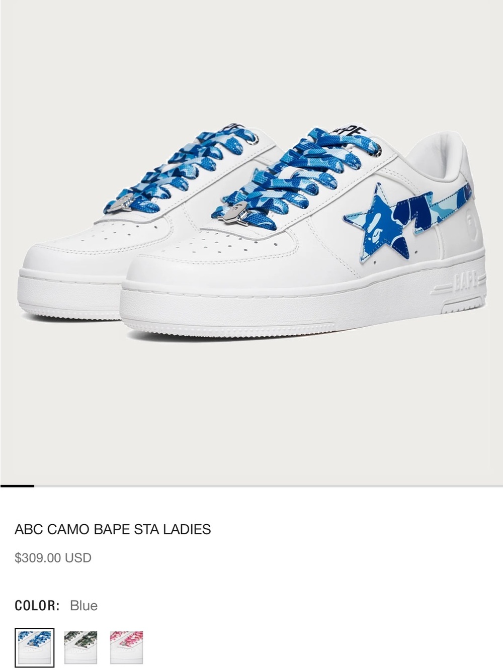 Bape Kids White Sneakers with Blue Camo Star